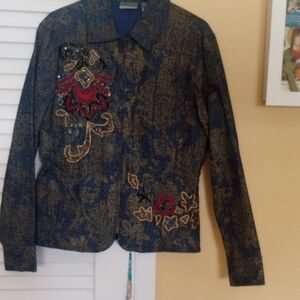 Embroidered Blue and Gold Women's Jacket